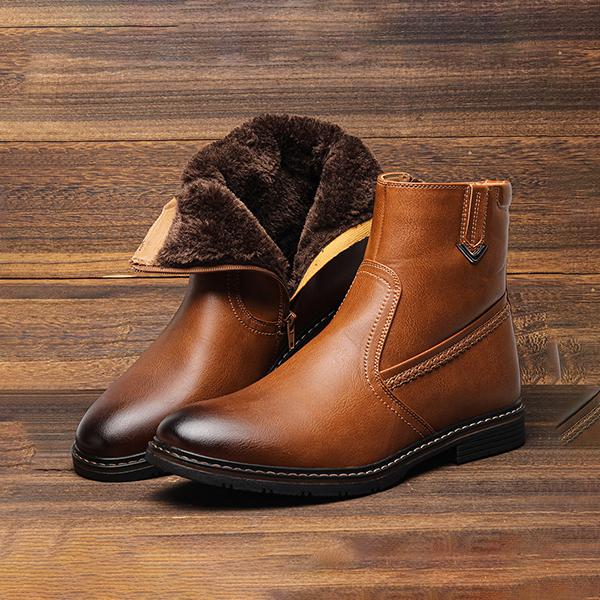 Brown Dress Shoes For Snow Snow Boots Zipper Warm Velvet Men Shoes