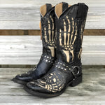 MEN'S VINTAGE SKULL BUCKLE BLACK BIKER BOOTS 90156410S