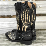 MEN'S VINTAGE SKULL BUCKLE BLACK BIKER BOOTS 90156410S