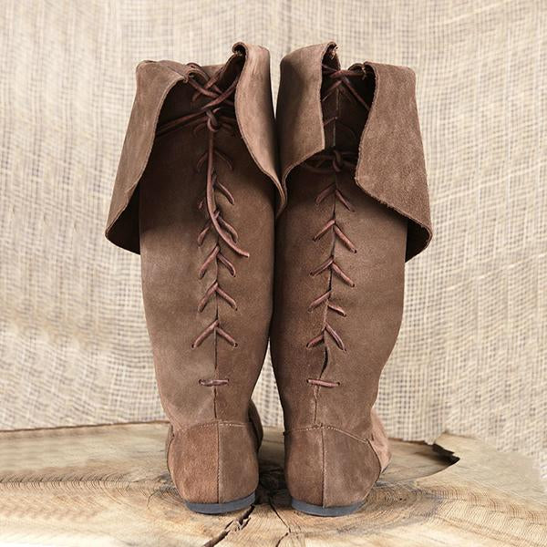 MEN'S RETRO PIRATE SUEDE BACK LACE UP CUFF BOOTS 21053754S