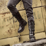 MEN'S LACE UP METAL SKULL BUCKLE DESIGN LACE UP BOOTS 70467166YL