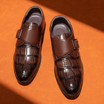 MEN'S RETRO SQUARE EMBOSSED BUCKLE MONK SHOES 26009159S