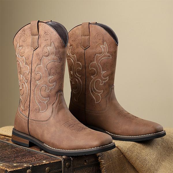 MEN'S SOLID COLOR EMBROIDERED COWBOY BOOTS 23229455YL