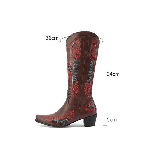 MEN'S POINTED EMBROIDERY THICK HEEL RETRO WESTERN BOOTS 96350662YL