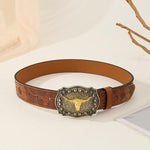 MEN'S VINTAGE EMBOSSED BULL HEAD METAL BELT 79605569S