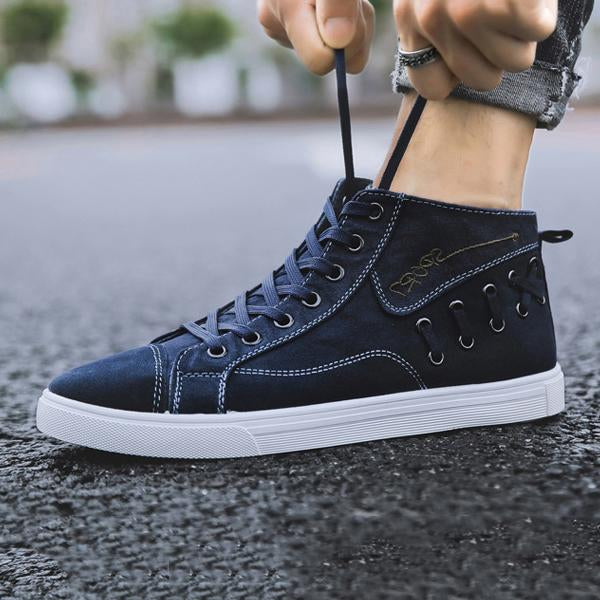 MEN'S RETRO CASUAL HIGH-TOP LACE-UP CANVAS SHOES 53276240S