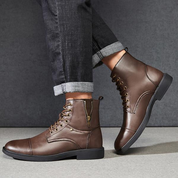 MEN'S RETRO SIDE ZIPPER DECORATED LACE-UP BOOTS 27653194S