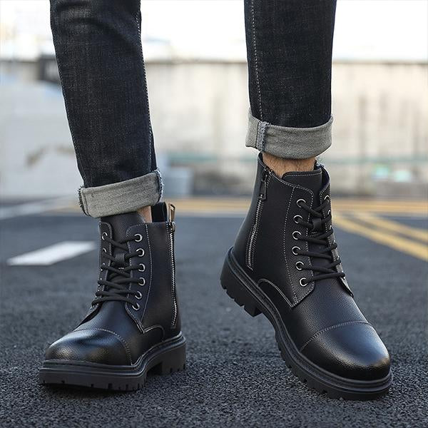 MEN'S RETRO BLACK WORKER STYLE LACE-UP BOOTS 61379377S