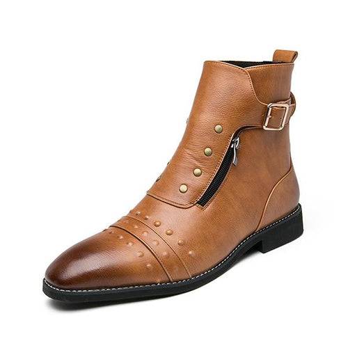 MEN'S STYLISH RIVET POINTED TOE CASUAL RETRO ANKLE BOOTS 38395405S