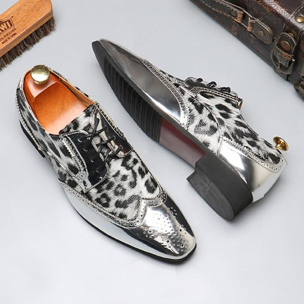 MEN'S CHRISTMAS LEOPARD PRINT LACE UP LEATHER SHOES 99317489YL