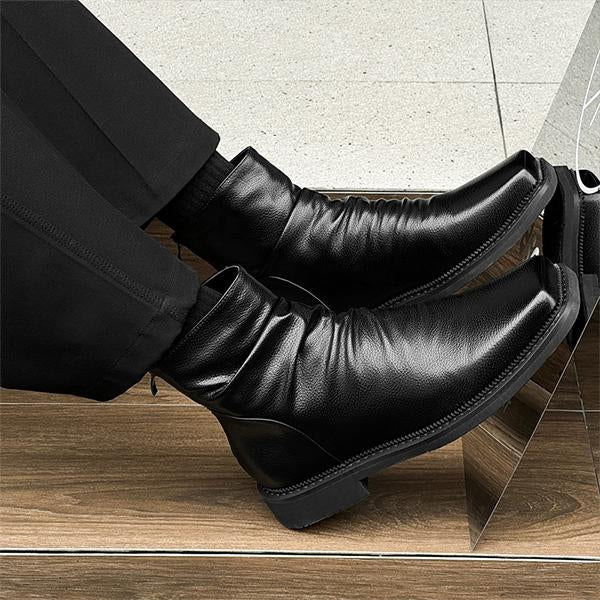 MEN'S STYLISH SQUARE TOE PLEATED ANKLE BOOTS 72487728S