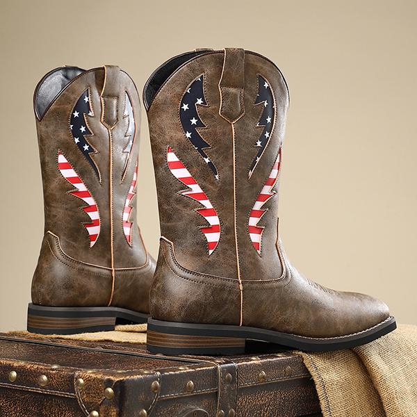 MEN'S WESTERN BOOTS WITH THICK HEEL AND FLAG PATTERN 14289234S