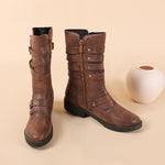 MEN'S CASUAL FLAT SIDE ZIPPER BELT BUCKLE MID-CALF BOOTS 51765090S