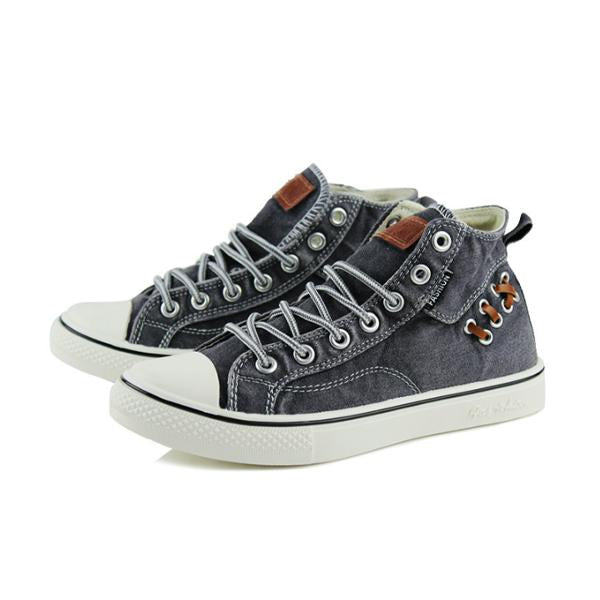 MEN'S CASUAL WASHED DENIM HIGH-TOP CANVAS SHOES 72208681S