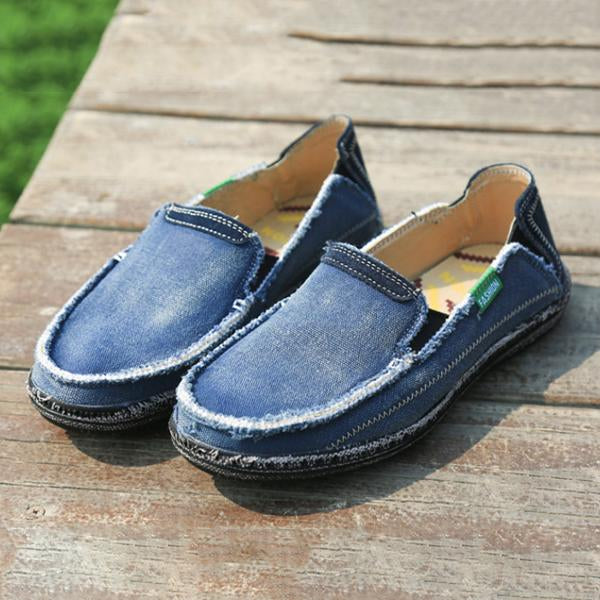 MEN'S RETRO LOAFERS RUBBER-SOLED CANVAS SHOES 27530787S