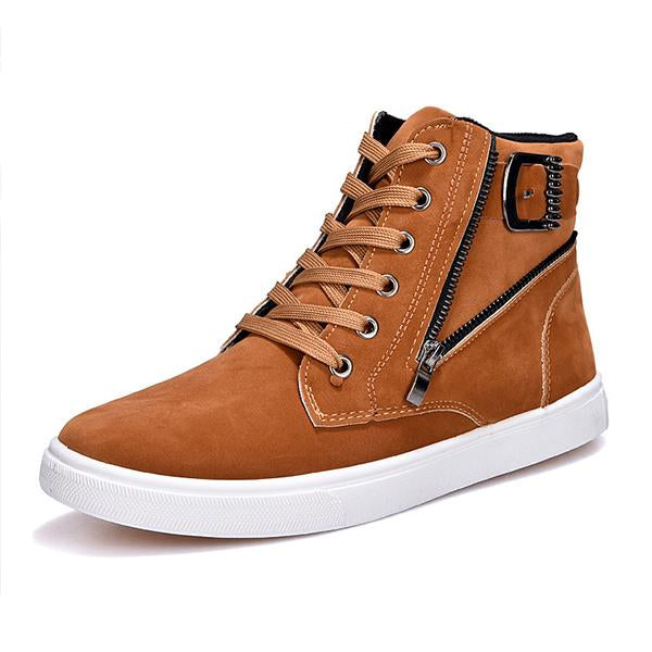 MEN'S BELT BUCKLE LACE-UP HIGH-TOP CASUAL SHOES 42210186S