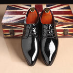 MEN'S POINTED TOE LACE-UP SHINY LEATHER SHOES 84489087S