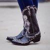 MEN'S RETRO EMBROIDERED SKULL CHUNKY HEEL WESTERN BOOTS 04001944S