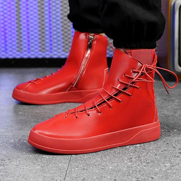 MEN'S CASUAL SHINY HIGH-TOP THICK-SOLED LACE-UP BOOTS 98144821S