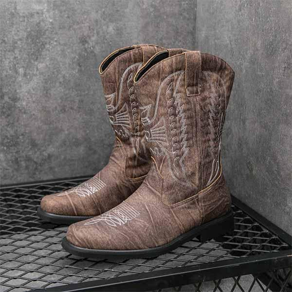 MEN'S RETRO SOLID COLOR EMBROIDERED WESTERN COWBOY BOOTS 91678757YL