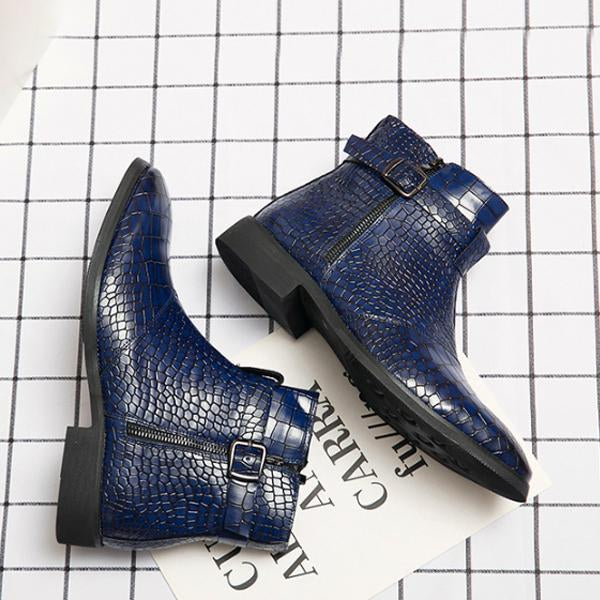 MEN'S FASHION CROCODILE PATTERN SIDE ZIPPER ANKLE BOOTS 75259248S