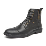 MEN'S RETRO ROUND TOE SIDE ZIPPER LACE UP LEATHER BOOTS 66306691YL