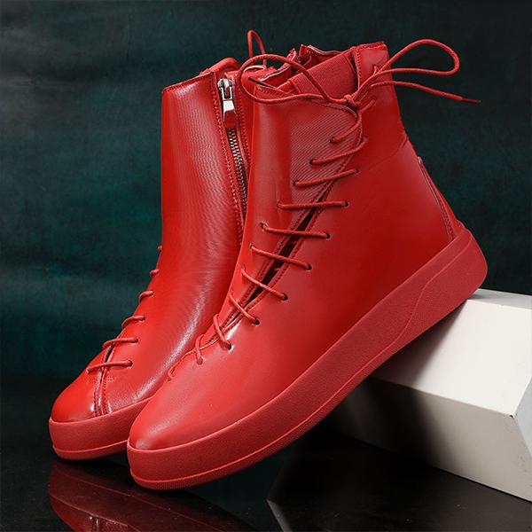 MEN'S CASUAL SHINY HIGH-TOP THICK-SOLED LACE-UP BOOTS 98144821S