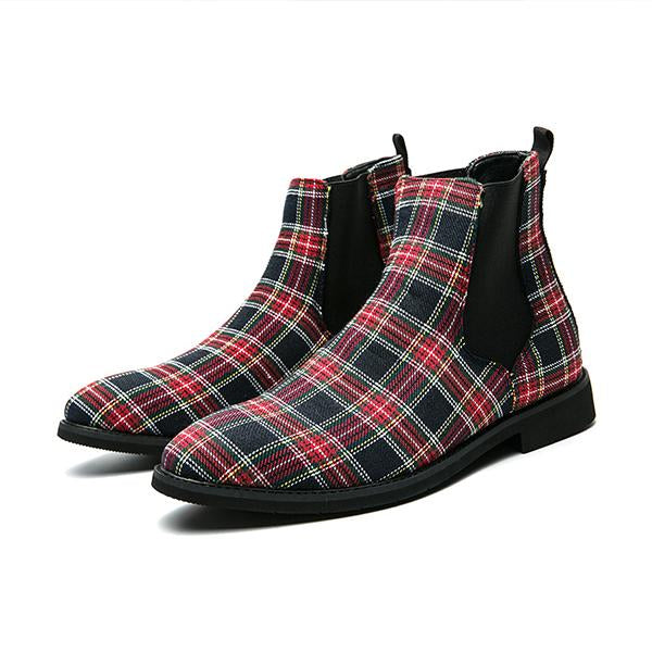 MEN'S RETRO BUSINESS CHECKERED CHELSEA BOOTS 57453227S