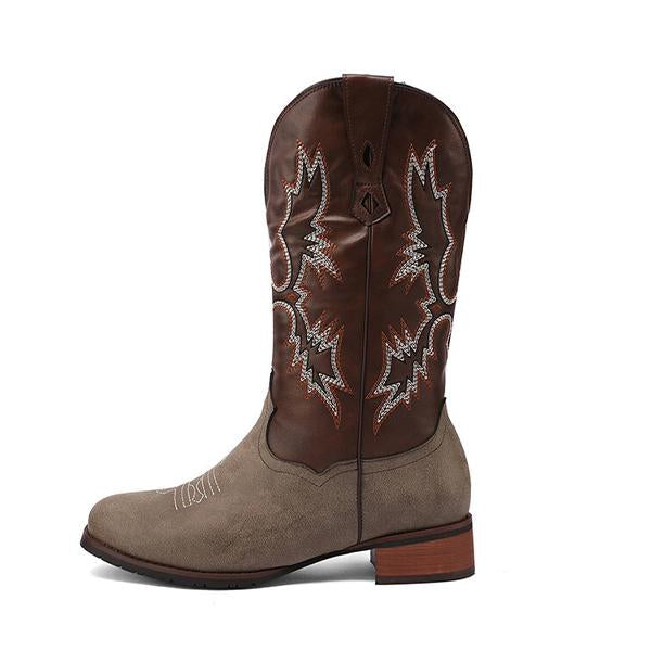 MEN'S RETRO EMBROIDERED SQUARE TOE RETRO COWBOY BOOTS 87377955YL