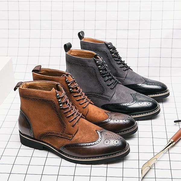 MEN'S CASUAL POINTED TOE CARVED LACE-UP ANKLE BOOTS 43304306S