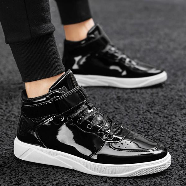 MEN'S CASUAL SPORTS PATENT LEATHER MID-TOP SNEAKERS 95732639S