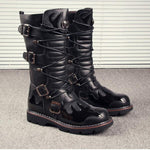 MEN'S ROUND TOE MOTORCYCLE METAL STYLE TIED BOOTS 56763646YL