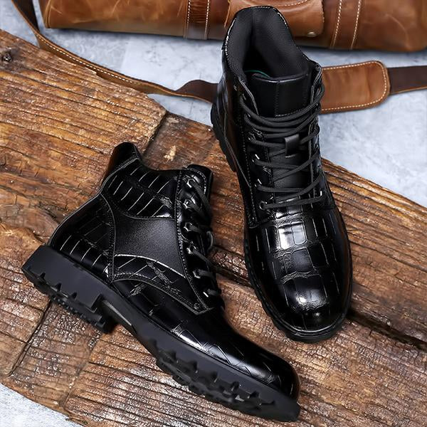 MEN'S VINTAGE IMITATION CROCODILE PATTERN LACE-UP BOOTS 43539400S