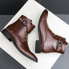 MEN'S CASUAL BELT BUCKLE POINTED TOE LACE UP BOOTS 28161428S