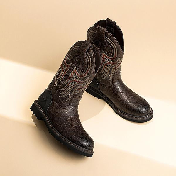 MEN'S RETRO TEXTURED ROUND TOE WESTERN BOOTS 38618275S