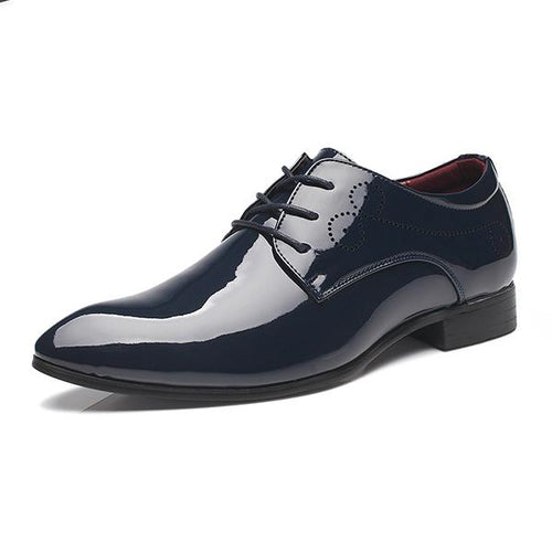 MEN'S POINTED TOE LACE-UP SHINY LEATHER SHOES 84489087S