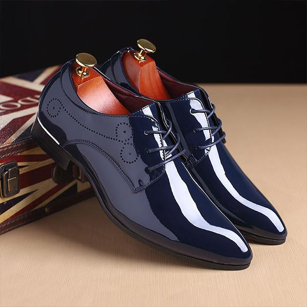 MEN'S POINTED TOE LACE-UP SHINY LEATHER SHOES 84489087S