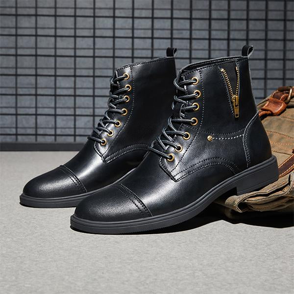 MEN'S RETRO ROUND TOE SIDE ZIPPER LACE UP LEATHER BOOTS 66306691YL