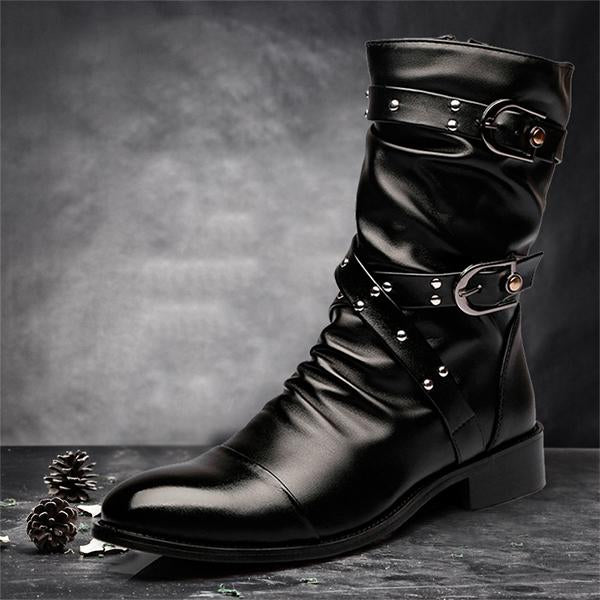 MEN'S STYLISH BELT BUCKLE HIGH TOP ANKLE BOOTS 04305927S