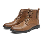 MEN'S RETRO ROUND TOE SIDE ZIPPER LACE UP LEATHER BOOTS 66306691YL