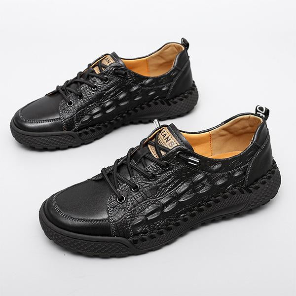 MEN'S HAND-STITCHED SOFT-SOLED CROCODILE-PRINT CASUAL SHOES 03621393S