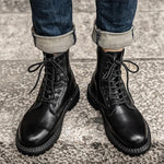 MEN'S STYLISH BLACK EIGHT-HOLE LACE-UP MOTORCYCLE BOOTS 25108579S