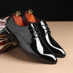 MEN'S POINTED TOE LACE-UP SHINY LEATHER SHOES 84489087S