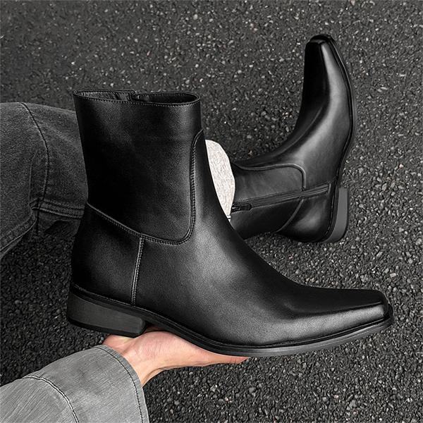 MEN'S BLACK SQUARE SIDE ZIPPER CHELSEA BOOTS 07396735YL