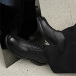 MEN'S PURE BLACK BUSINESS LACE UP LEATHER BOOTS 60661596YL