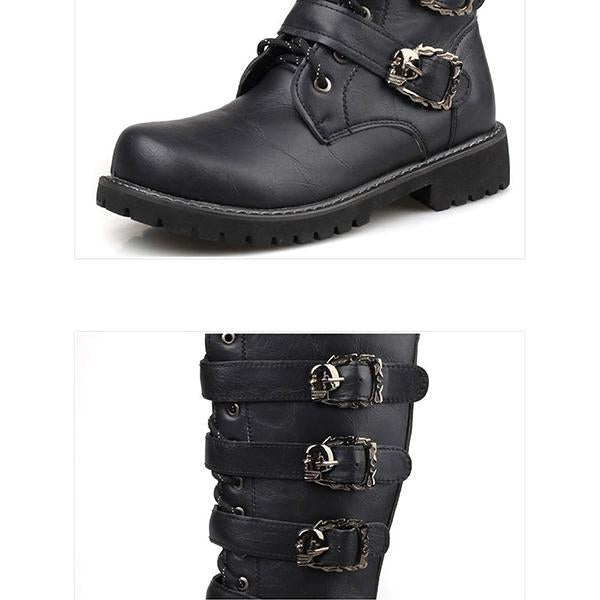 MEN'S LACE UP METAL SKULL BUCKLE DESIGN LACE UP BOOTS 70467166YL