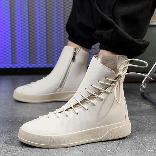 MEN'S CASUAL SHINY HIGH-TOP THICK-SOLED LACE-UP BOOTS 98144821S