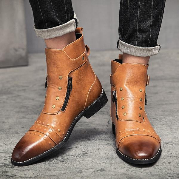 MEN'S STYLISH RIVET POINTED TOE CASUAL RETRO ANKLE BOOTS 38395405S