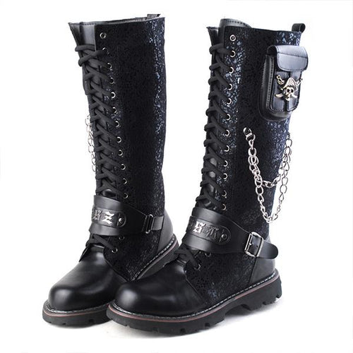 MEN'S PUNK ROCK SKULL CHAIN LACE UP WESTERN BOOTS 47253384S