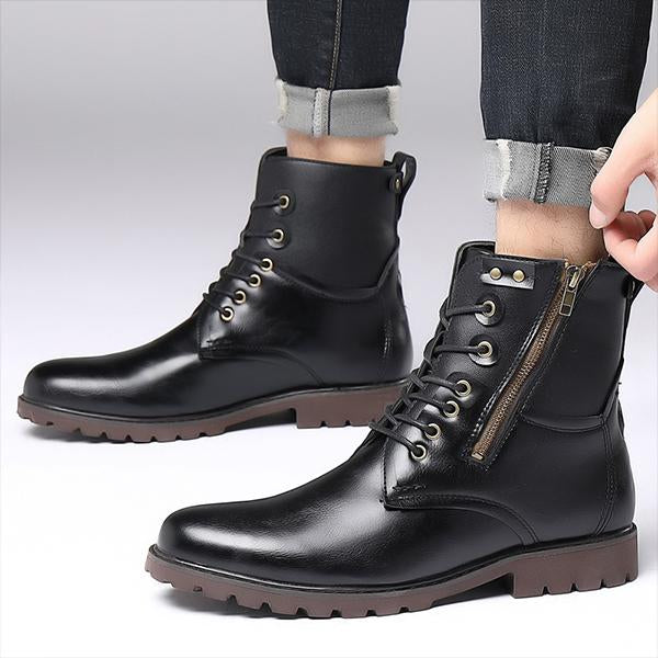 MEN'S STYLISH SIDE ZIPPER HIGH-TOP LACE-UP BOOTS 74537361S